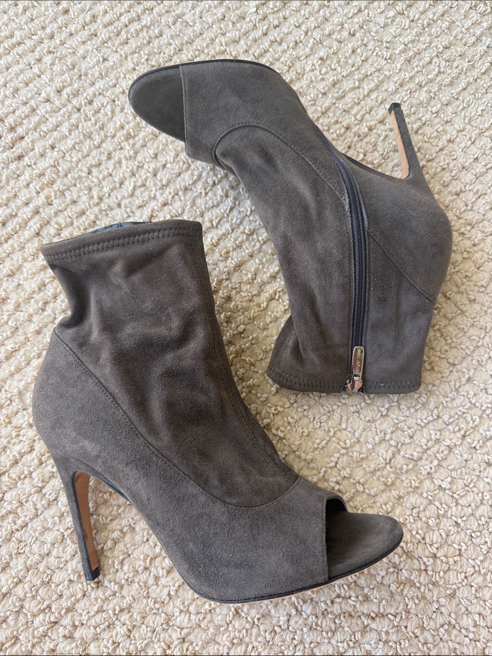 Sergio Rossi Gray Suede Peep-Toe Ankle Booties size 36